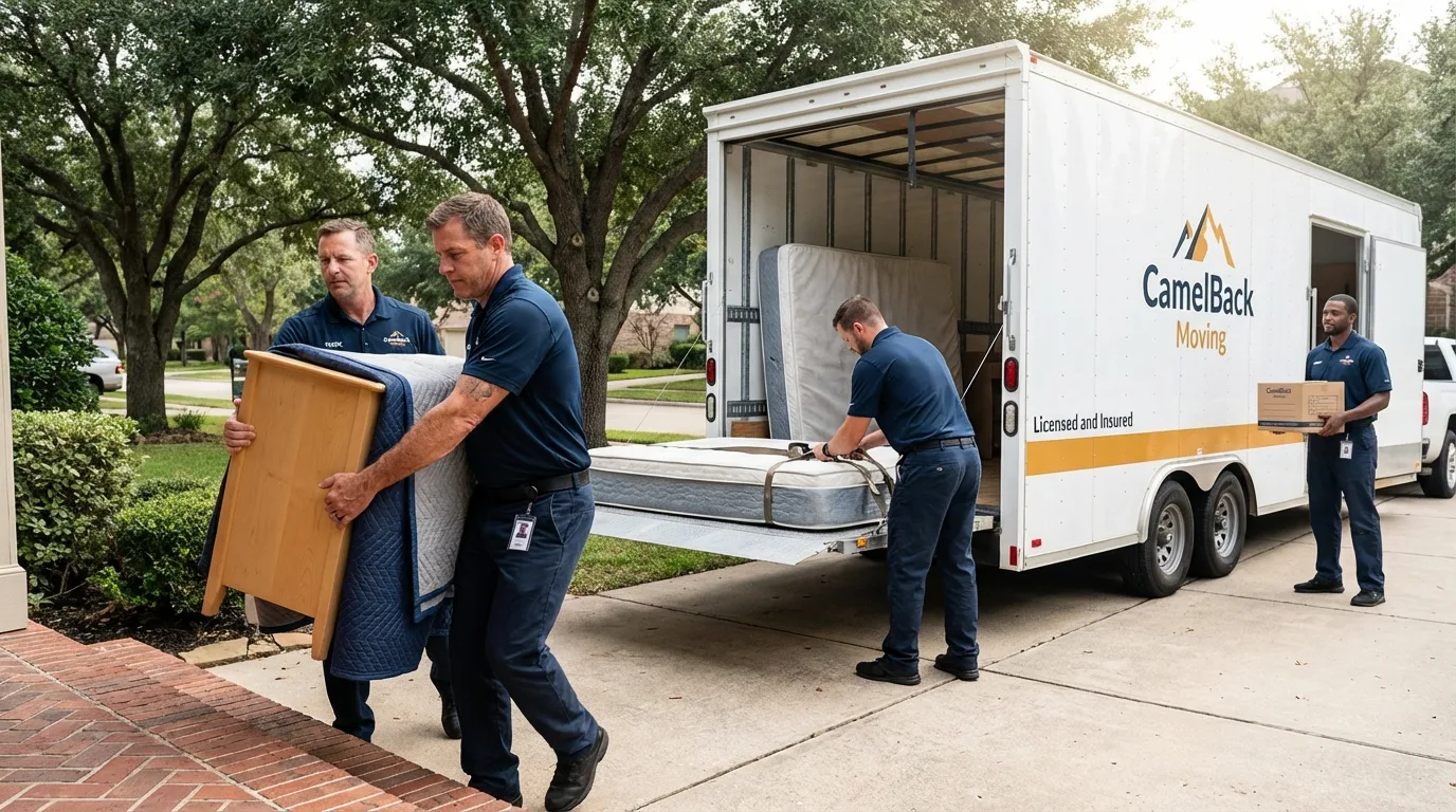 Crew loading residential truck for cross-state move from Roxana, IL