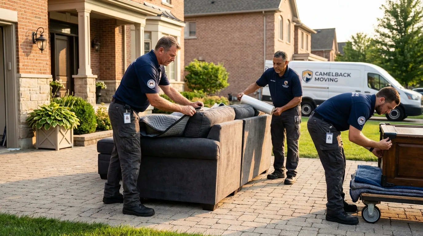 Large estate moving crew wrapping furniture in Roxana, IL
