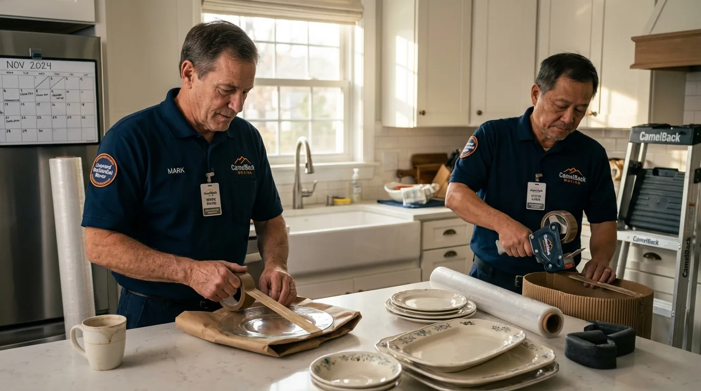 Professional crew packing kitchen dishware in Roxana, IL